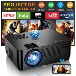 Roconia 5G WiFi Bluetooth Native 1080P 9800LM FHD 4k Movie Projector w/ Screen