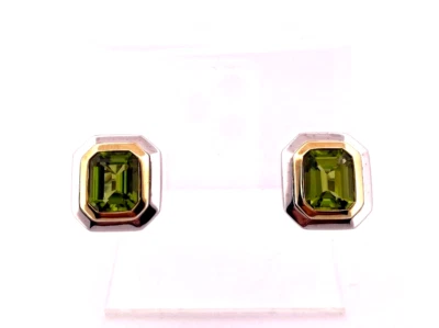 Peridot Stone 18K 黄金和白金耳环 — 第 1/4 张图片