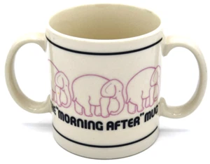 1982 DMA The Morning After Mug Two Double Handled Japan Pink Elephants Vintage - Picture 1 of 2