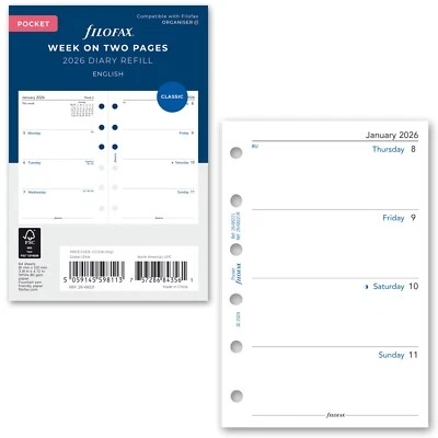 2026 Filofax Pocket Size Refill 26-68221, Week on Two Pages, 81mm x 120mm - Image 1 of 4