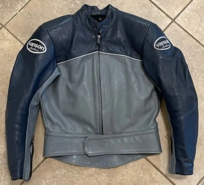 Chaqueta de moto Vanson cuero blindada talla 40 dos tonos azul y gris Foto 1 de 4