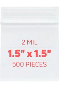 Plastic Resealable Bags, 1.5x1.5 inches, 2mil Thick, Pack of 1000 Mini Baggies - Picture 1 of 2