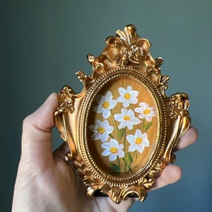 Gänseblümchen, Blumen, Original Miniatur Gemälde, klein, mini, gerahmt - Bild 1 von 6