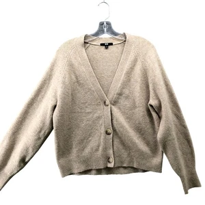 Uniqlo Souffle Yarn Cardigan Womens S Beige Sweater V-Neck Button Front - Picture 1 of 11