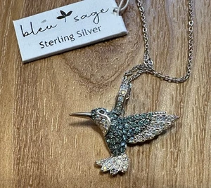 Collar ajustable colibrí de cristal de plata esterlina con salvia soplada - Imagen 1 de 8