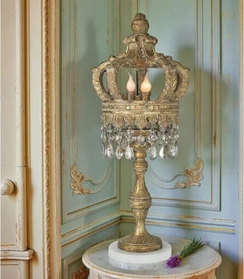 Royal Crown Table Lamp with Mercury Glass Crystals and Gold Leaf - Image 1 of 4