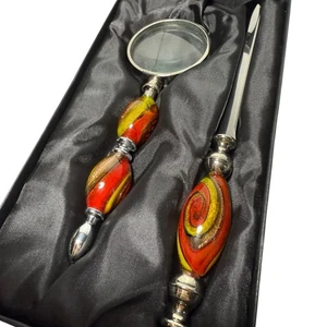 Murano glass handled letter opener and magnifying glass - Picture 1 of 8