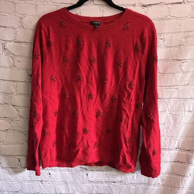 Talbots Embellished Tinsel Polka Dot Sweater XL CrewNeck Long Sleeve Red Holiday - Image 1 of 4