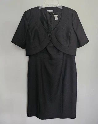 Ann Taylor Y2K Dress Shrug Jacket Set Cropped Blazer Black Dress 14P Jacket 12P - Image 1 of 4