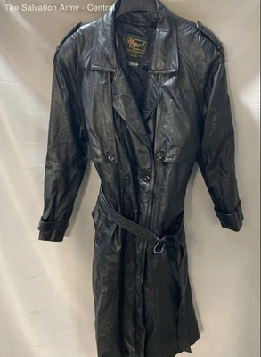 Trench coat feminino Reed couro preto Thinsulate peito duplo com cinto tamanho R42 - Imagem 1 de 4