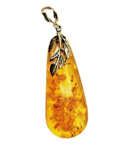 Insólito colgante de plata de ley 925 hecho a mano con ámbar miel elegante 8,7 g - Imagen 1 de 5