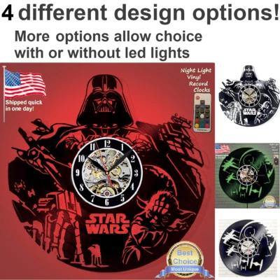 Star Wars Darth Vader black vinyl record wall clock w/wo LED light series art - Image 1 of 4