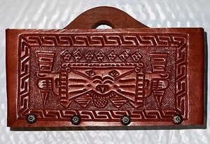 Vtg Hand Carved Leather Floral Wooden Letter/Mail/Holder/OrganizerTable Desktop - Picture 1 of 8