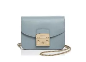 $399. Furla Metropolis Mini Leather Crossbody Azzurro Blue Gold - Picture 1 of 5