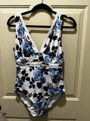 Tommy Hilfiger Traje de Baño Floral Una Pieza con Panel de Malla Inserto - Azul - 10 Foto 1 de 4