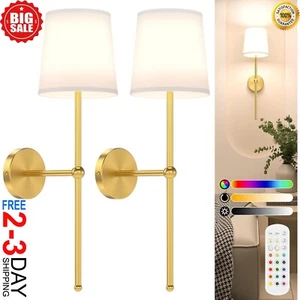 Battery Operated Wall Sconce Set of 2, Gold Wireless Wall Lights with 2 Pack - Picture 1 of 8