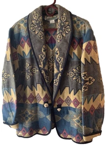 Vintage Oakridge großer Gobelin Mantel Jacke Boho Festival Holz Knopf Taschen - Bild 1 von 5