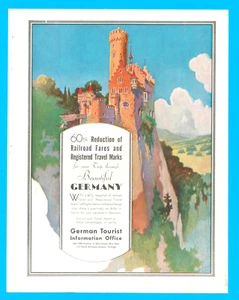 German Tourist Germany Schloss Tourist Urlaub Eisenbahn Vintage Druck Anzeige 1935 - Bild 1 von 3