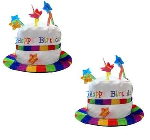2 x Happy Birthday Multi Colour Fancy Dress Party Cake Costume Hat With Candles - Picture 1 of 3