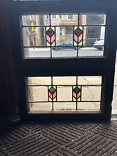 Small Antique 1920s Stained Leaded Glass Transom Window 22" by 13" 