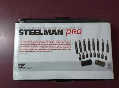 18pc STEELMAN TAMPER PROOF DIAMOND FORCE TORX STAR BIT SOCKET DRIVER SET 78764 - Image 1 of 4