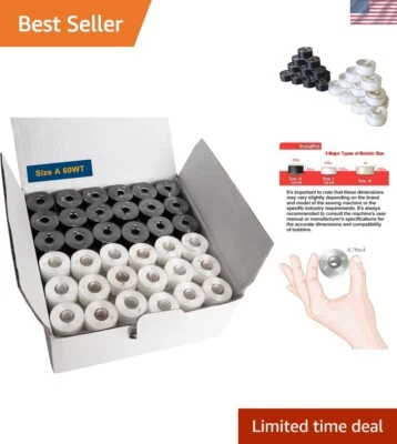 144 PreWound Bobbins (Class 15 Size A) - 72 Black & 72 White Polyester Threads - Image 1 of 4