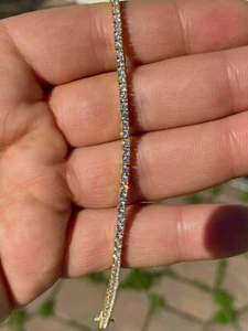 Charm Tennis Bracelet 3 mm Round Cut Lab Created 14k Yellow Gold Plated - Picture 1 of 3