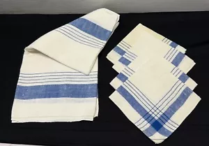 Mantel escandinavo y 4 servilletas mezcla de lino vintage blanco azul patrón a cuadros - Imagen 1 de 4