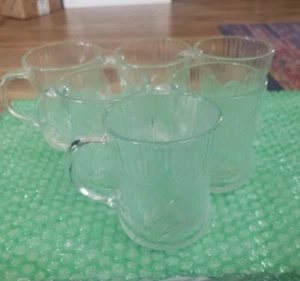 6 Luminarc Arcoroc Canterbury Crocus Clear 10 oz Embossed Mug Coffee Cup Glass - Picture 1 of 5