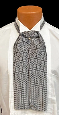 Men's Lord West Silver & Black Patterned Ascot Cravat Tie with Pin Made in USA - Image 1 of 2