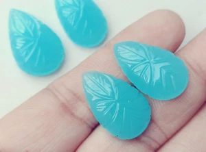 Pair Of Amazing Hand Carved Aqua Blue Monalisa Quartz Teardrop Shape Cabochons - Picture 1 of 5