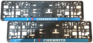 2x Kennzeichenhalter I Love CHEMNITZ - hellbau weiß rot Nummernschildhalter NEU - Bild 1 von 3