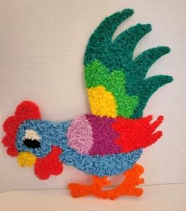 Vintage 1970s Melted Plastic Popcorn Wall Decoration Rooster Chicken 16.5" Tall - Picture 1 of 2