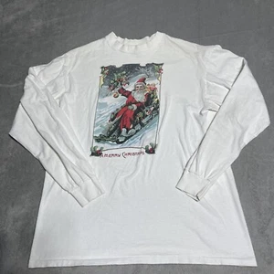 Vintage Hanes Beefy T Shirt Adult XL White Merry Christmas Graphic Tee - Picture 1 of 7