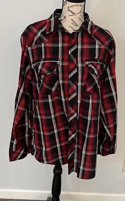 Helix Athletic Fit Sz L Shirt Pearl Clip Pocket Button Red Plaid Roll Tab Sleeve - Image 1 of 4