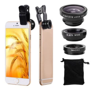 Universal 3 in1 Clip On Camera Lens Kit Fisheye Wide Angle Macro For Cell Phone♧ - Picture 1 of 12