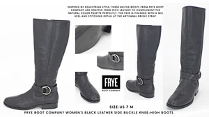 Frye Boot Company Damenstiefel schwarz Leder seitliche Schnalle kniehoch: Größe 7 M - Bild 1 von 8
