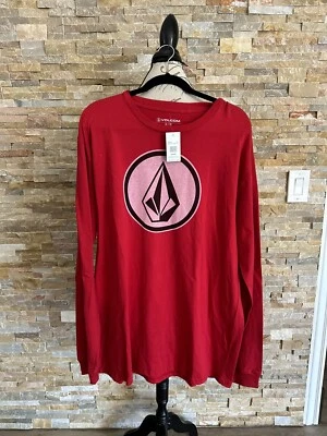 Volcom Men's Iconic Logo Crew Neck Stone Red Tee Long Sleeve Size XL - Image 1 of 2