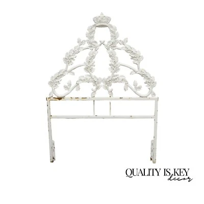 Vintage French Rococo Style Crown Branch & Leaf Twin Single Cast Iron Headboard - Image 1 of 4