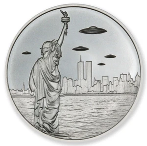 UFOs over vintage NYC 1 oz .999 Silver round Big Apple_Alien_high relief - Picture 1 of 12