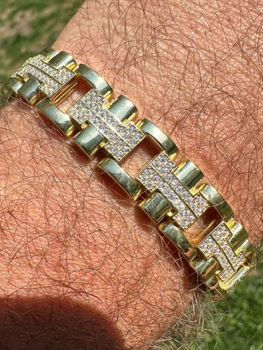 HERMÈS Bracciale Maglia Hermes Ghiacciato da Uomo 12mm Vero Solido Oro 14k Oltre Argento Sterling 925