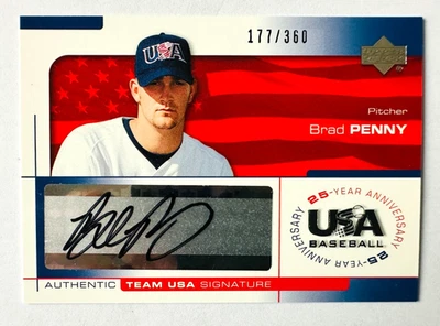 2004 Upper Deck Brad Penny AUTO Card Team USA Baseball SP #/360! - Imagem 1 de 3