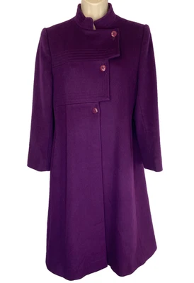 Vintage 1970s dark purple wool coat S long jacket eggplant ALBERT NIPON - Image 1 of 4