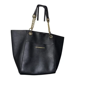 UEC STEVE MADDEN ENORME TOTE TOTE IN PELLE NERA CATENA ORO INTERNO SCAMOSCIATO NERO - Foto 1 di 13