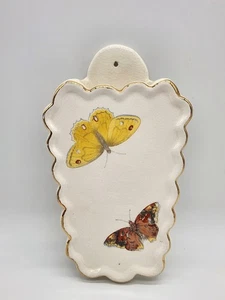 Vintage Keramik Wand Tasche Scheren Halter Schmetterlinge Goldrand - Bild 1 von 7