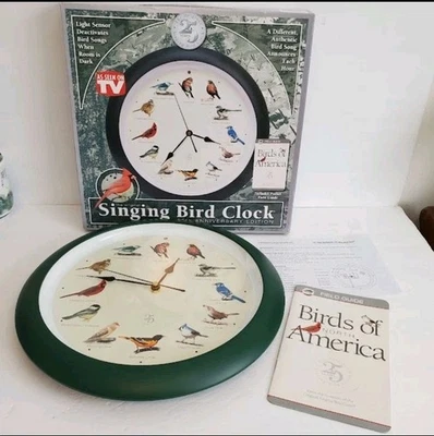 Singing Bird Clock 13" 25th Anniversary Edition Green Audubon North America New - Image 1 of 4