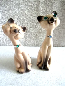 Shaker sale e pepe gatto siamese vintage anni 50 con baffi, collana, occhi di vetro - Foto 1 di 5