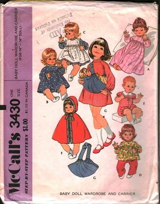 3430 Vintage McCalls SEWING Pattern 1970s Doll Wardrobe Dress Pants Top Carrier - Image 1 of 2