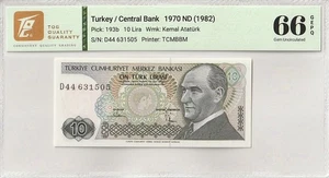 1970 Turkey 10 Lira Pick#193b 66 EPQ Gem UNC - Picture 1 of 2