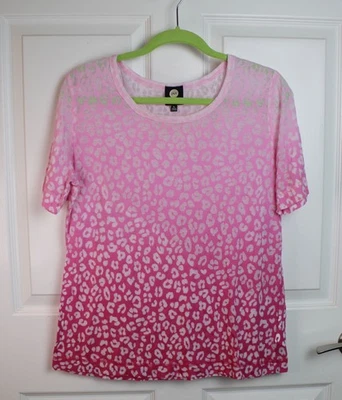 Jones New York Pink Dip Dye Burnout Leopard Print T-Shirt Semi Sheer Size XL EUC - Image 1 of 4